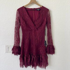 Lulus Whimsigoth Mini Dress Size S Burgendy Red Babydoll Lace Dark Romantic Vamp